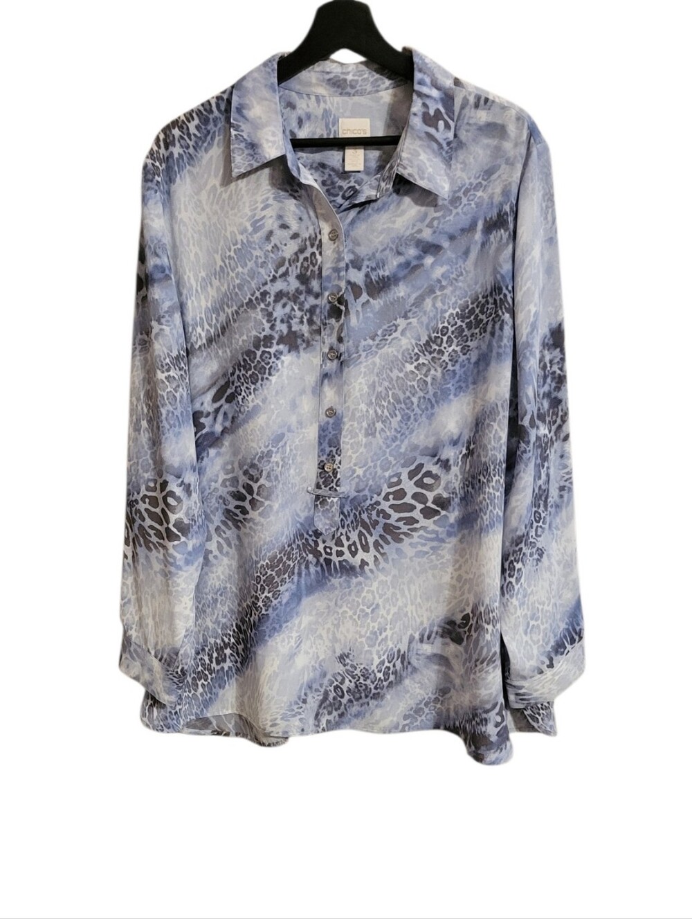 Chico's Blue Animal Print Popover Tunic Top